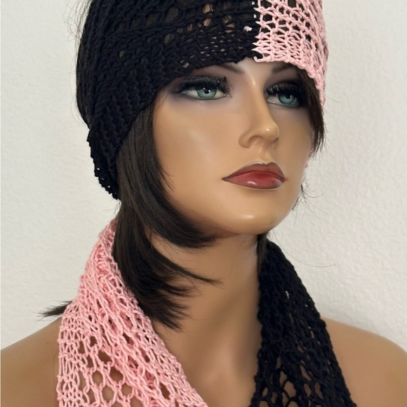 Hand Knits 2 Love Cotton Headband Bandana Scarf Lace Tassels Designer Black Pink main image 6